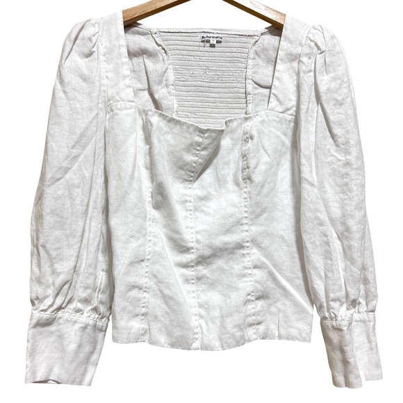 Reformation Tops - Reformation 12 Tasha Linen Top White Square Neck Puff Sleeve Cottage Milkmaid